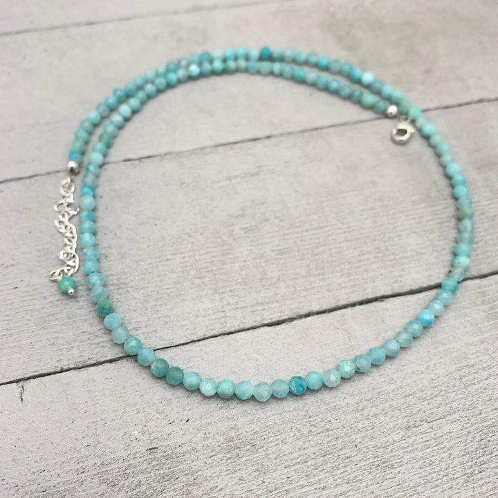 Faceted Amazonite and Sterling Silver Beaded Necklace - SunlightSilver