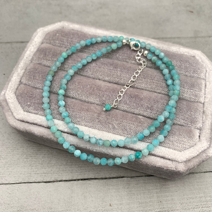 Faceted Amazonite and Sterling Silver Beaded Necklace - SunlightSilver
