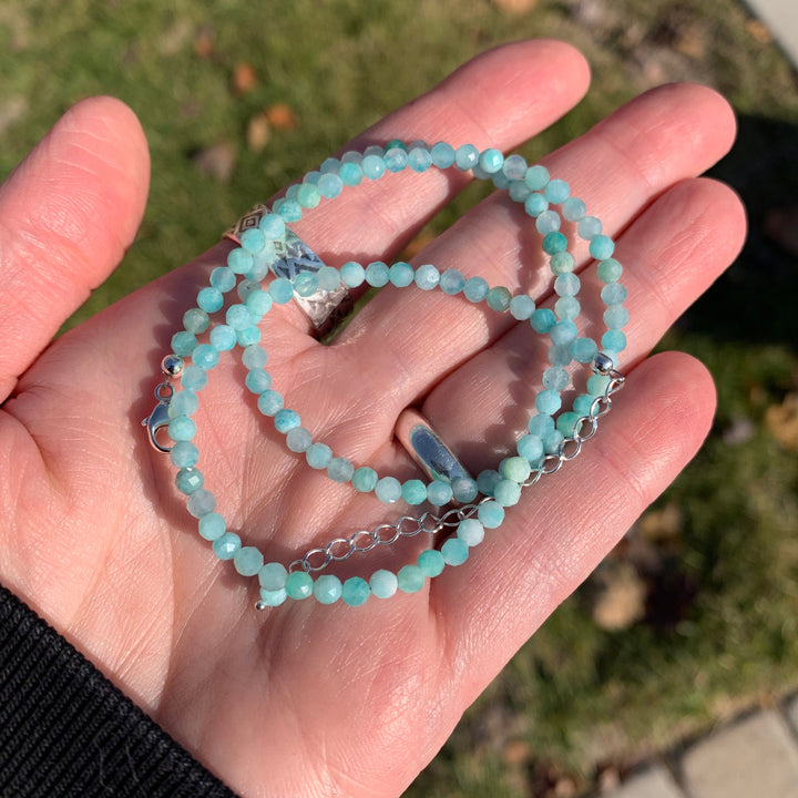 Faceted Amazonite and Sterling Silver Beaded Necklace - SunlightSilver