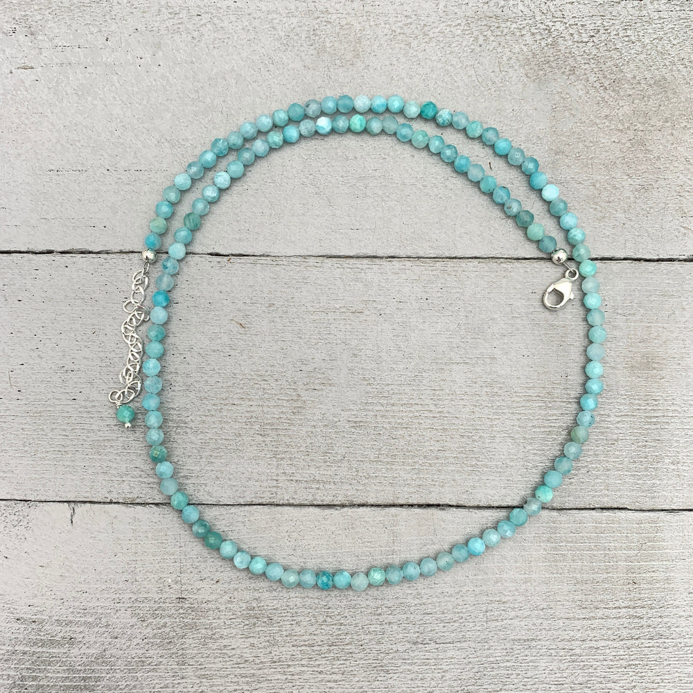 Faceted Amazonite and Sterling Silver Beaded Necklace - SunlightSilver