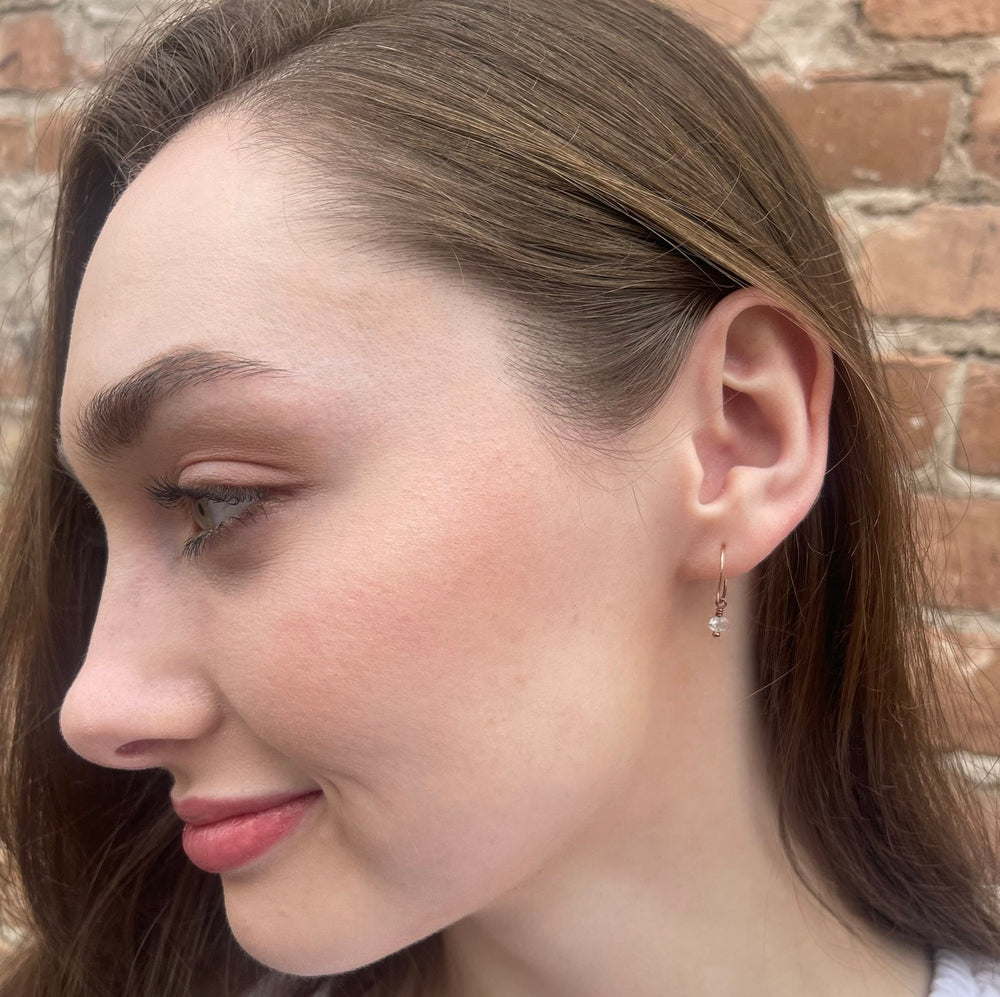 Herkimer Diamond Charm Hoop Earrings Available in Solid 925 Sterling Silver, 14k Yellow or Rose Gold Fill - SunlightSilver