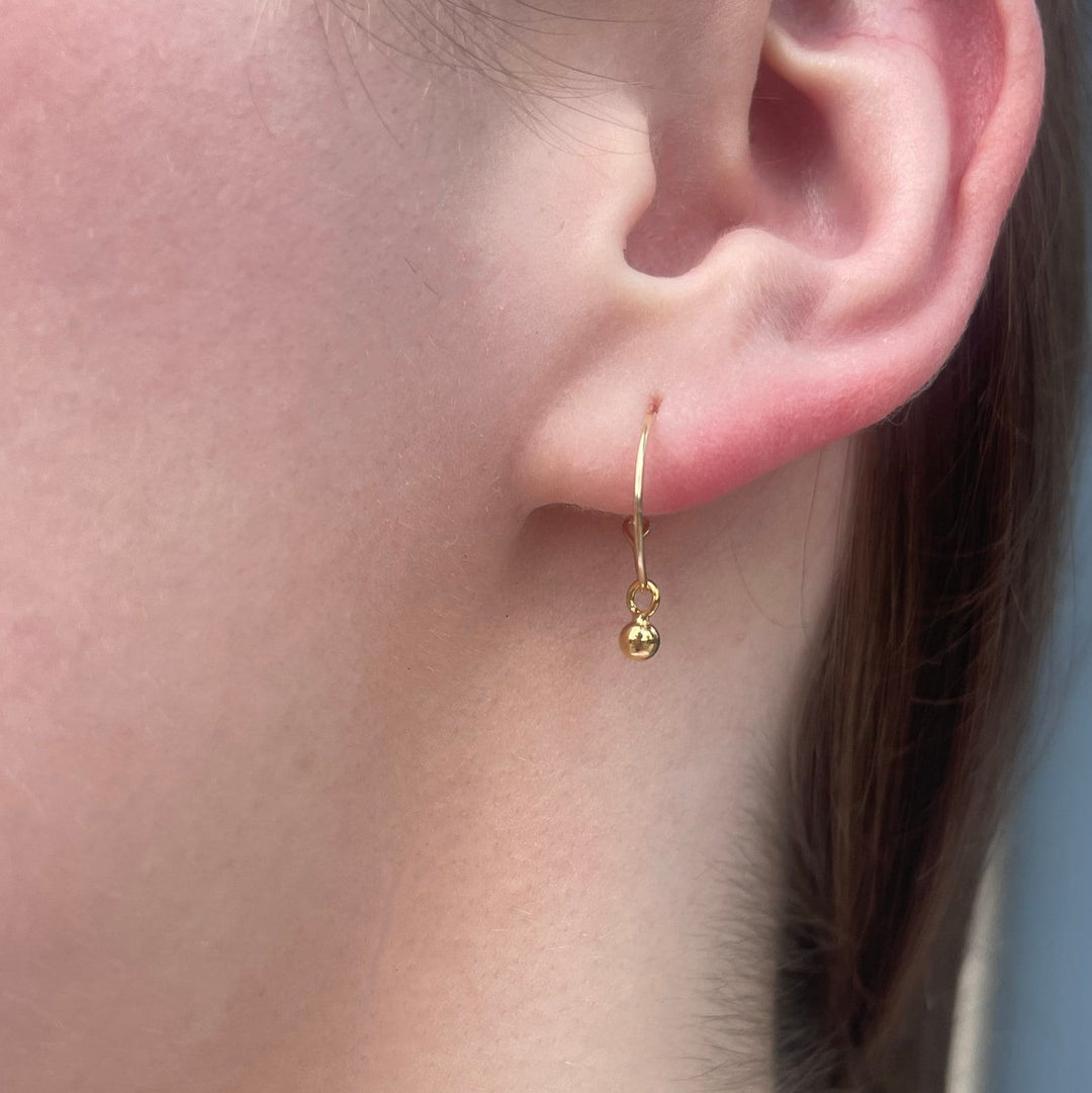 Ball Charm Hoop Earrings Available in Solid 925 Sterling Silver, 14k Yellow or Rose Gold Fill - SunlightSilver