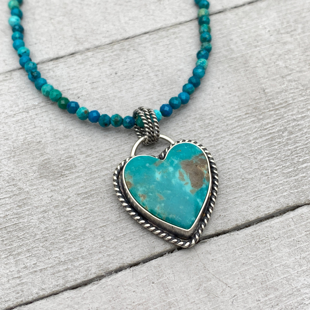 Faceted Chrysocolla and Sterling Silver Beaded Necklace. Tiny 2mm beads - SunlightSilver