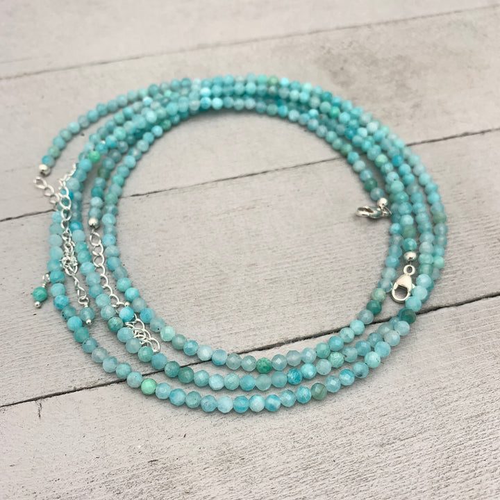 Faceted Amazonite and Sterling Silver Beaded Necklace - SunlightSilver