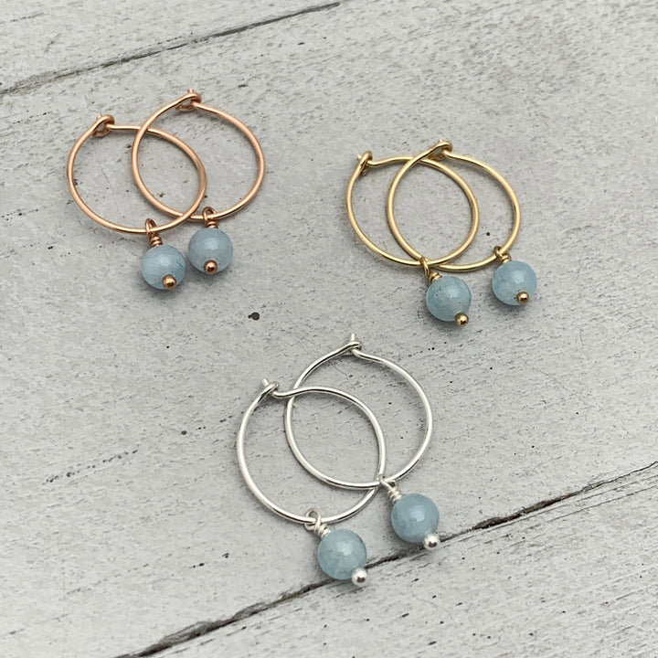 Blue Aquamarine Charm Hoop Earrings - SunlightSilver