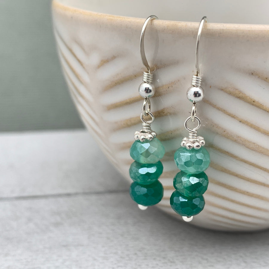 Mystic Green Onyx and Sterling Silver Earrings. Faceted Bling Sparkly - SunlightSilver