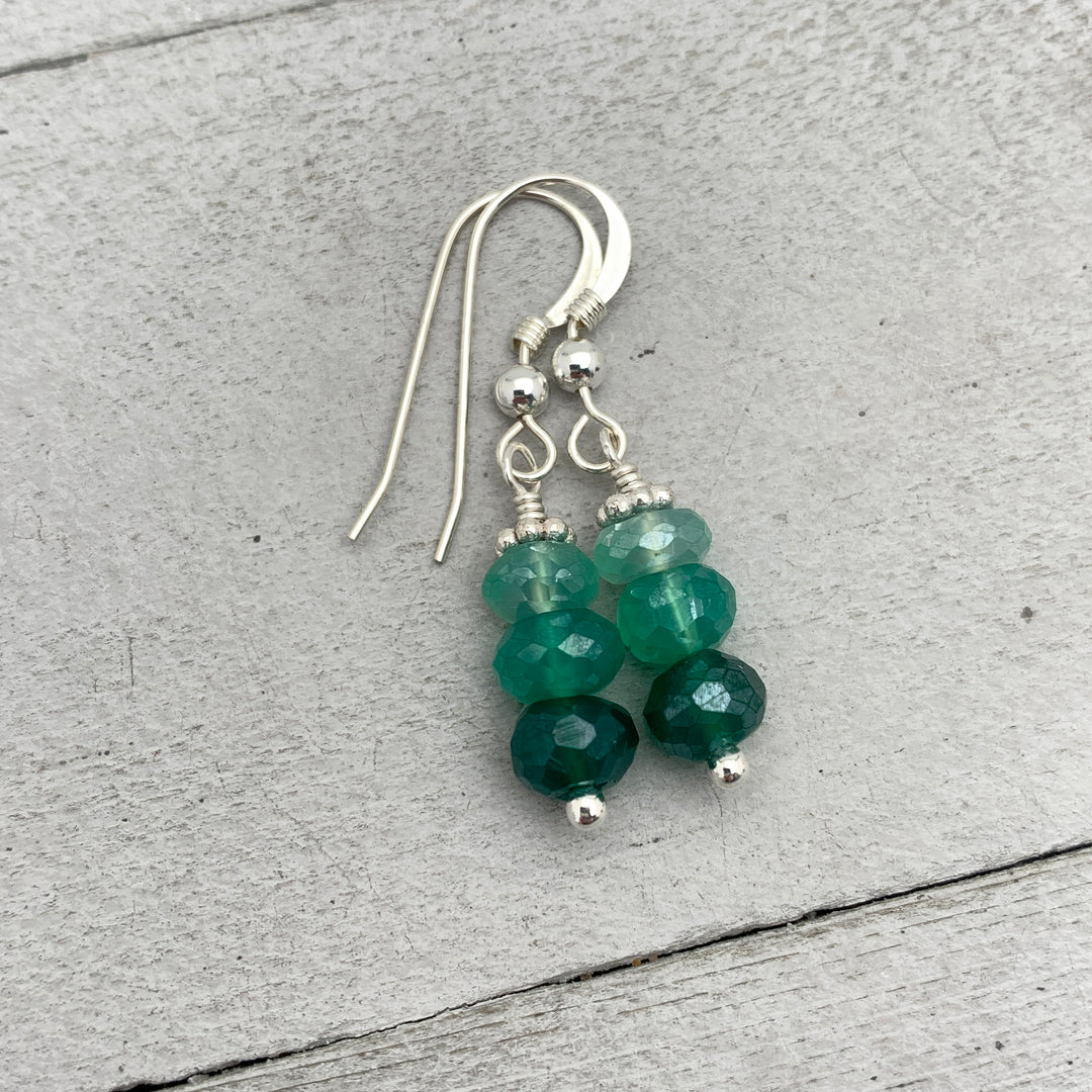 Mystic Green Onyx and Sterling Silver Earrings. Faceted Bling Sparkly - SunlightSilver