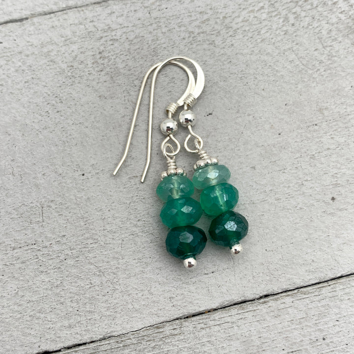 Mystic Green Onyx and Sterling Silver Earrings. Faceted Bling Sparkly - SunlightSilver