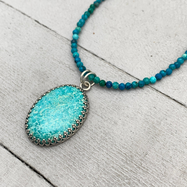 Faceted Chrysocolla and Sterling Silver Beaded Necklace. Tiny 2mm beads - SunlightSilver