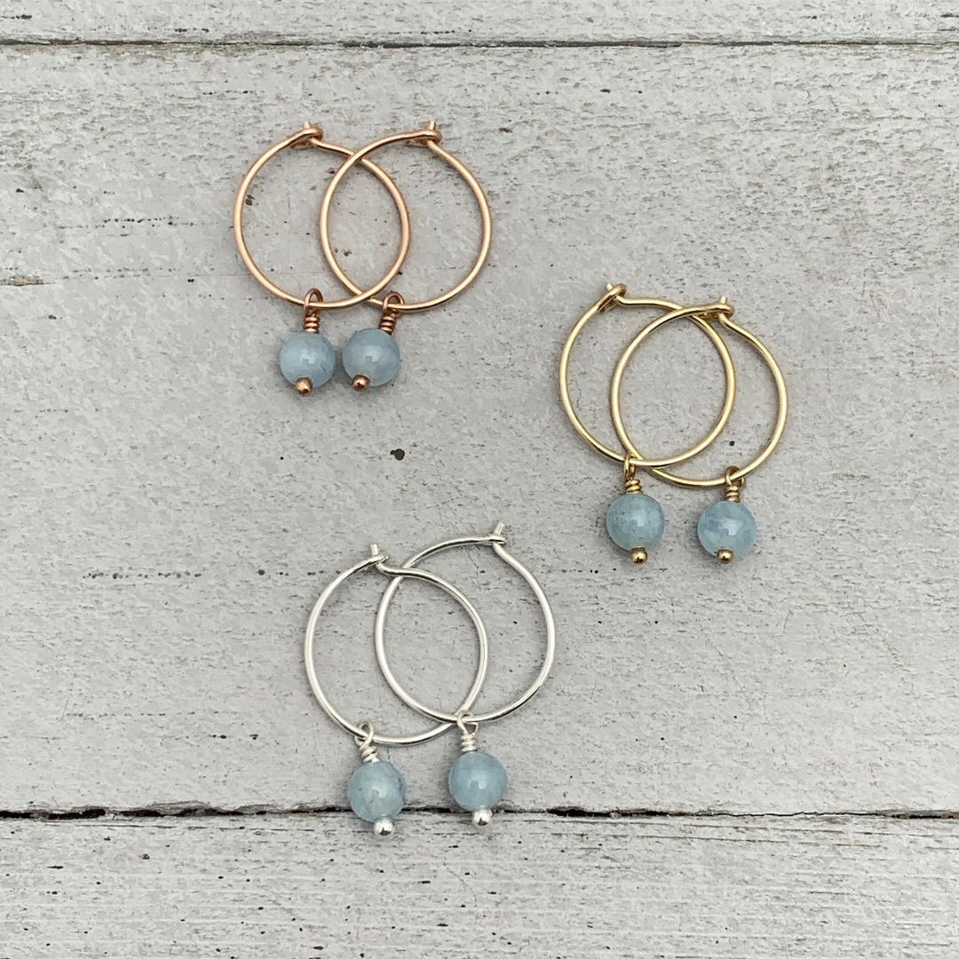 Blue Aquamarine Charm Hoop Earrings - SunlightSilver