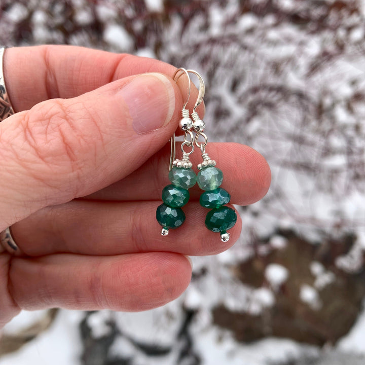 Mystic Green Onyx and Sterling Silver Earrings. Faceted Bling Sparkly - SunlightSilver