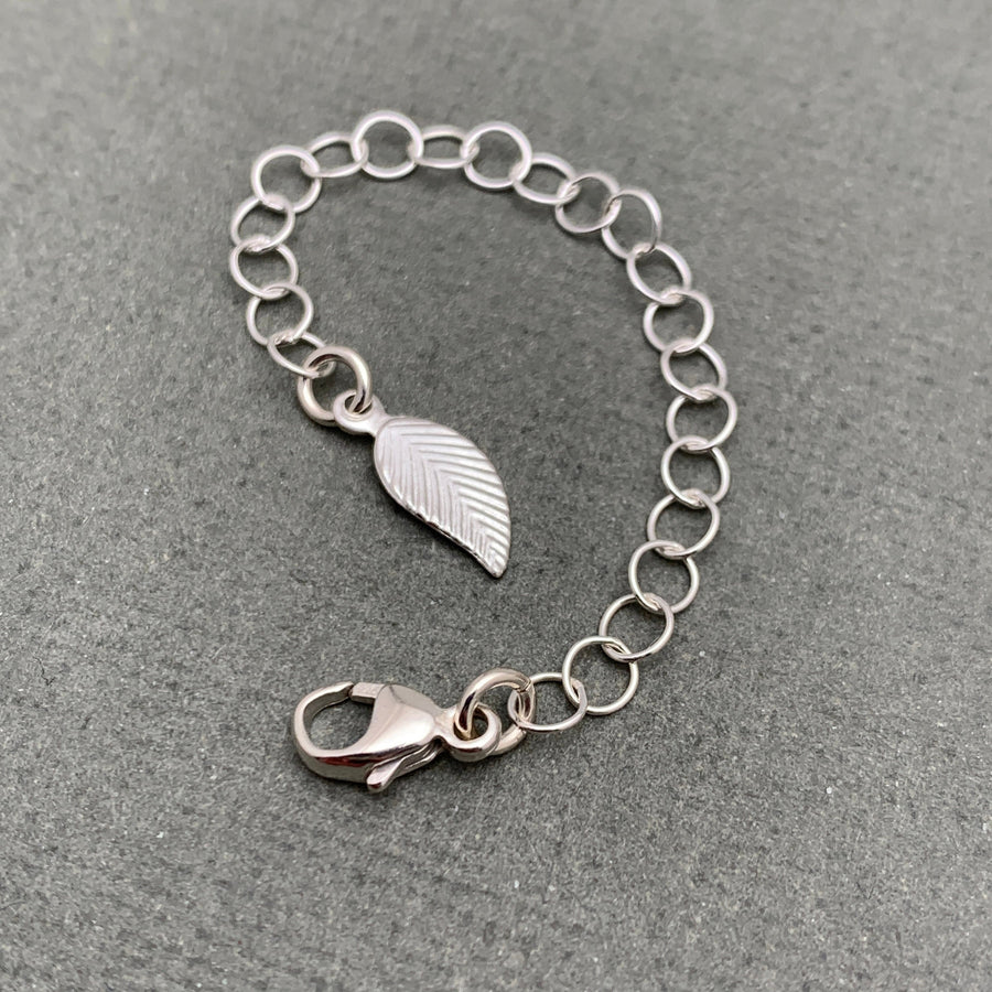 Sterling Silver Jewelry Extender with Leaf Charm. Custom Sizes Available. Perfect Solution for Layered Necklaces, Bracelets and Anklets. - SunlightSilver