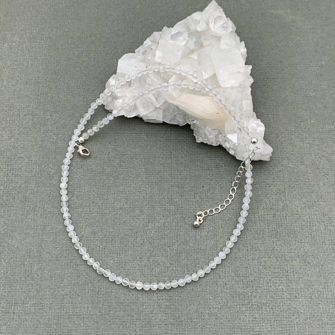 Faceted Moonstone Crystal and Sterling Silver Beaded Necklace - SunlightSilver