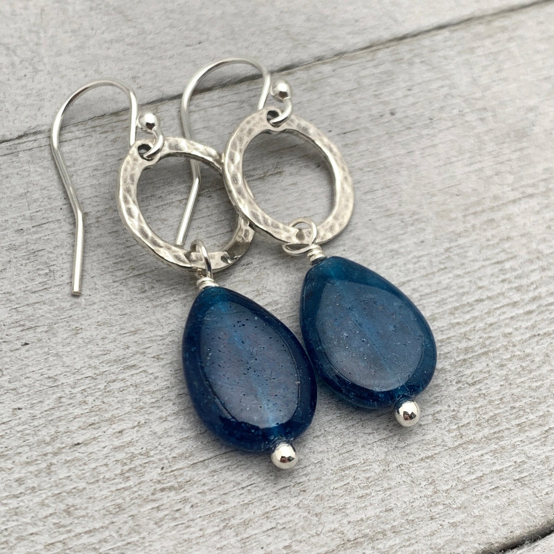 Blue Apatite Earrings and Solid 925 Sterling Silver Hoop Earrings - SunlightSilver