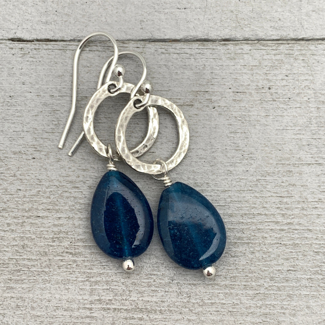 Blue Apatite Earrings and Solid 925 Sterling Silver Hoop Earrings - SunlightSilver