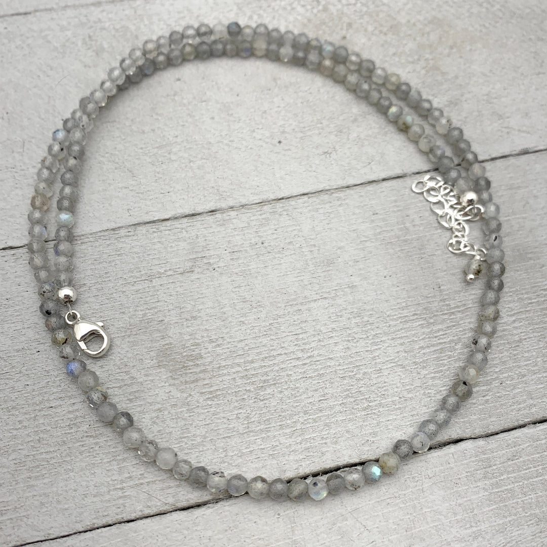 Faceted Glowing Labradorite and Sterling Silver Beaded Necklace - SunlightSilver