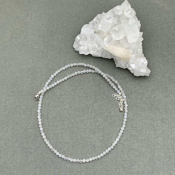 Faceted Moonstone Crystal and Sterling Silver Beaded Necklace - SunlightSilver