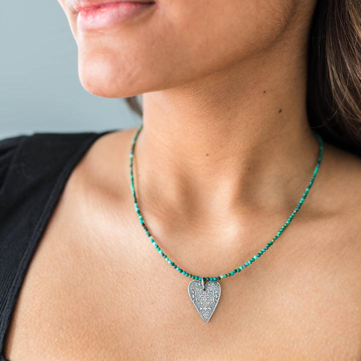 Silver Heart Necklace with Floral Design Solid 925 Sterling Silver Pendant - SunlightSilver