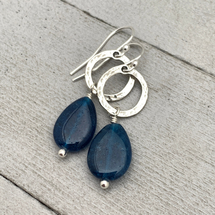 Blue Apatite Earrings and Solid 925 Sterling Silver Hoop Earrings - SunlightSilver