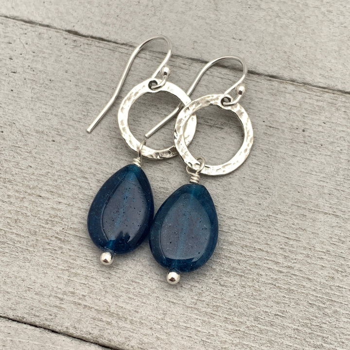 Blue Apatite Earrings and Solid 925 Sterling Silver Hoop Earrings - SunlightSilver