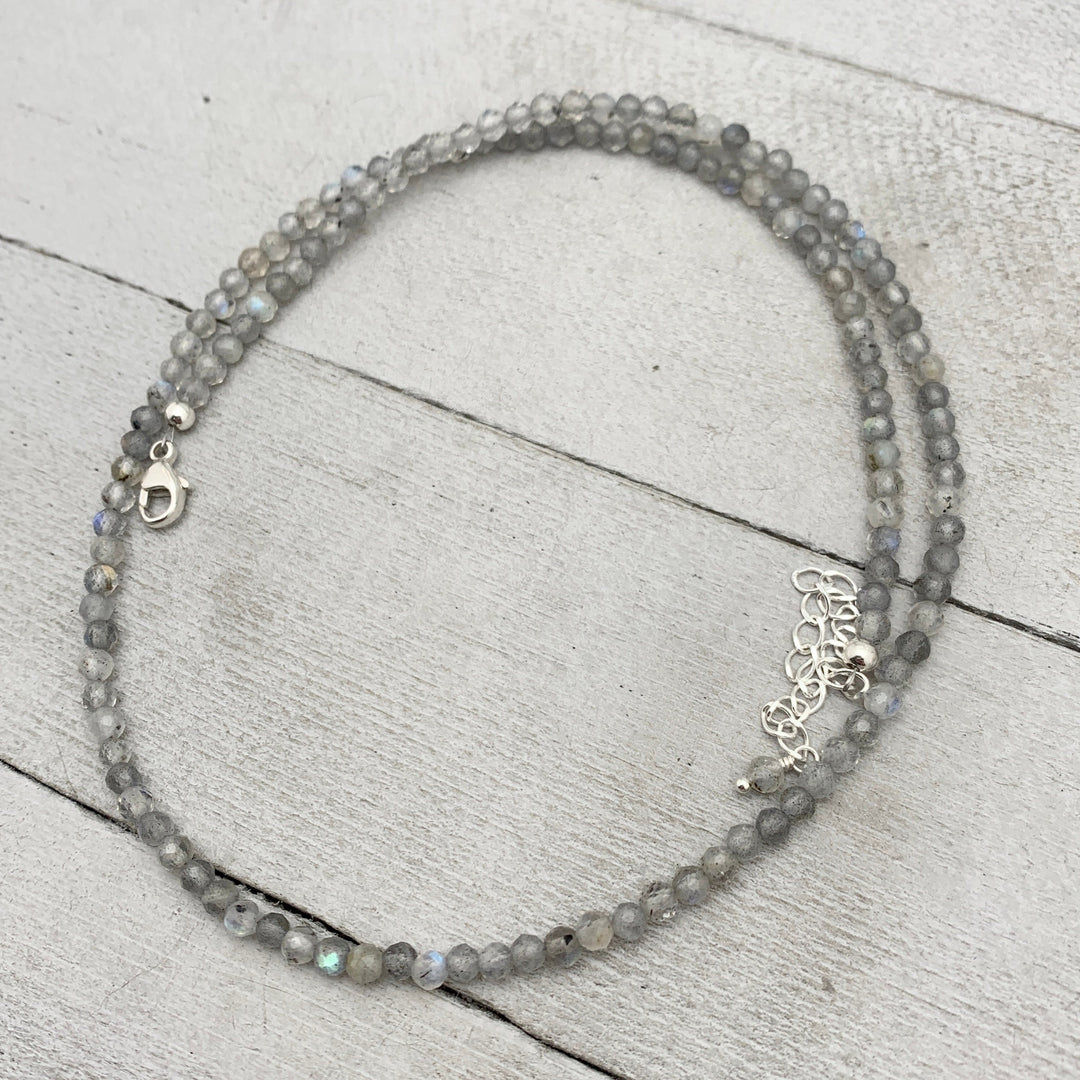 Faceted Glowing Labradorite and Sterling Silver Beaded Necklace - SunlightSilver