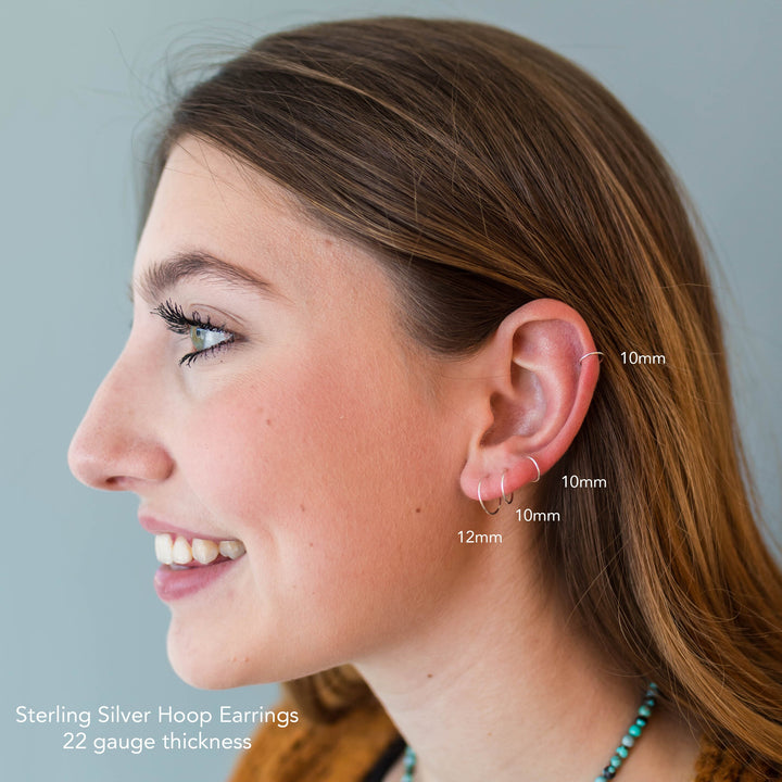 Sterling Silver Tiny Hoop Earrings with Silver Ball Bead - SunlightSilver