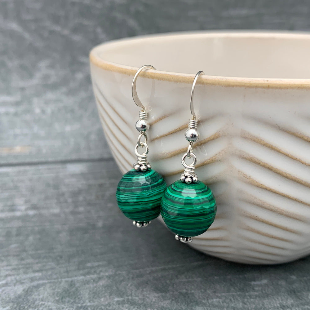 Malachite and Solid 925 Sterling Silver Earrings - SunlightSilver