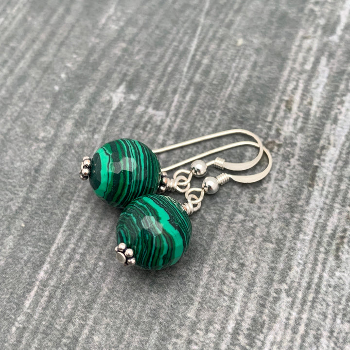 Malachite and Solid 925 Sterling Silver Earrings - SunlightSilver