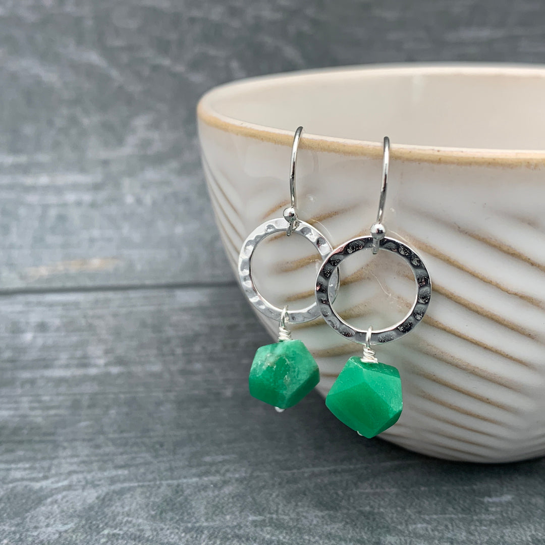 Green Variscite Earrings – Sterling Silver Loop Earrings – Handmade Gemstone Jewelry - SunlightSilver
