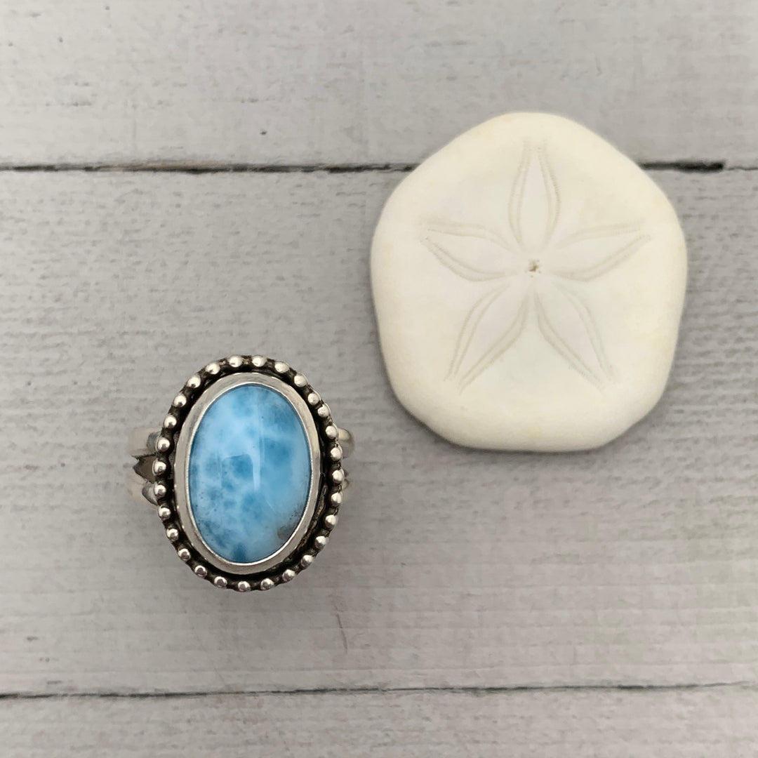 Larimar Crystal and Solid 925 Sterling Silver Ring. Size 6.75 US/Canada - SunlightSilver