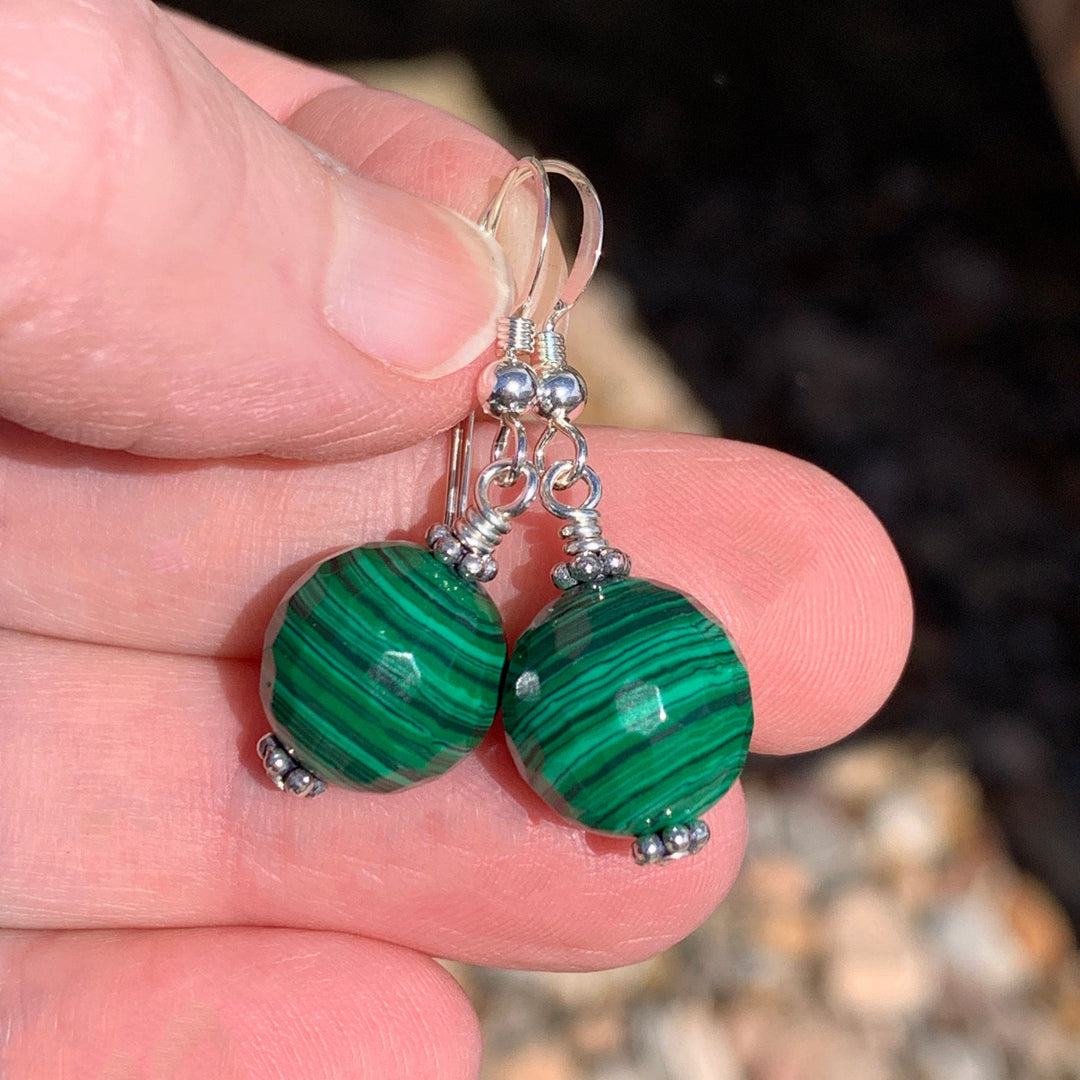 Malachite and Solid 925 Sterling Silver Earrings - SunlightSilver