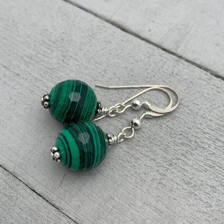 Malachite and Solid 925 Sterling Silver Earrings - SunlightSilver