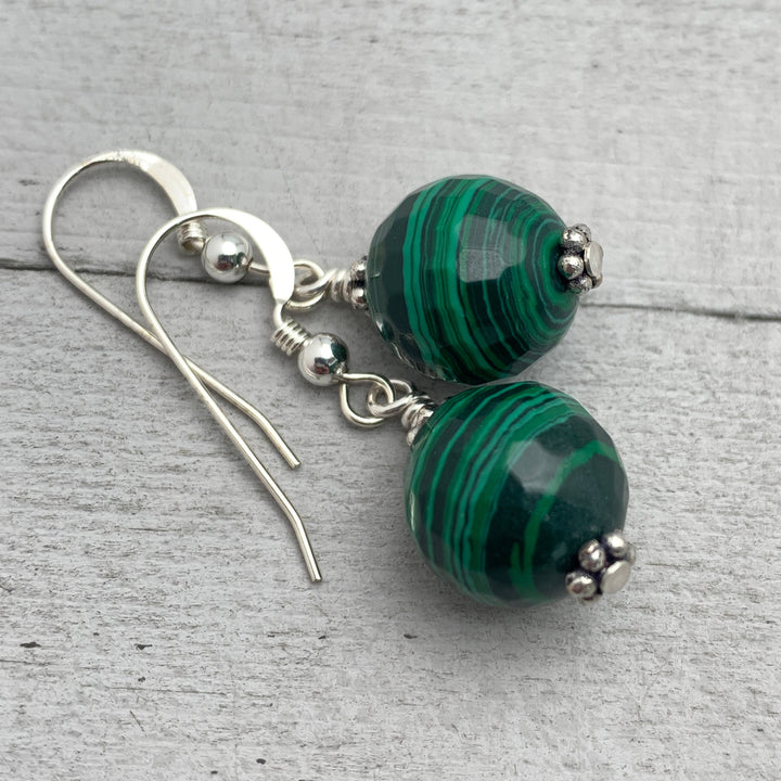 Malachite and Solid 925 Sterling Silver Earrings - SunlightSilver