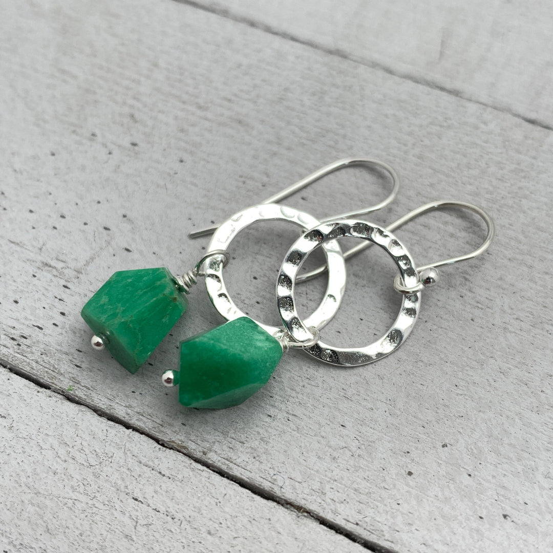 Green Variscite Earrings – Sterling Silver Loop Earrings – Handmade Gemstone Jewelry - SunlightSilver