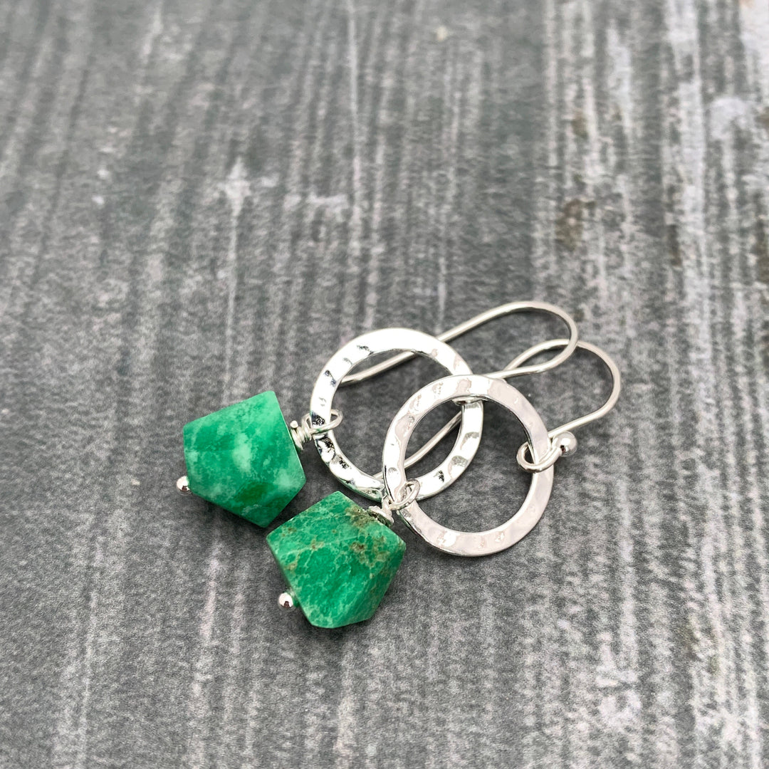 Green Variscite Earrings – Sterling Silver Loop Earrings – Handmade Gemstone Jewelry - SunlightSilver