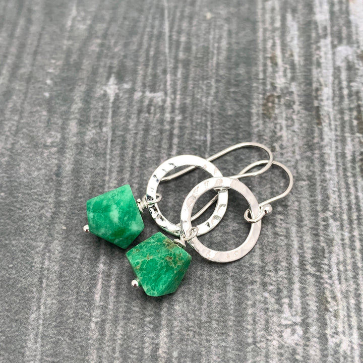 Green Variscite Earrings – Sterling Silver Loop Earrings – Handmade Gemstone Jewelry - SunlightSilver