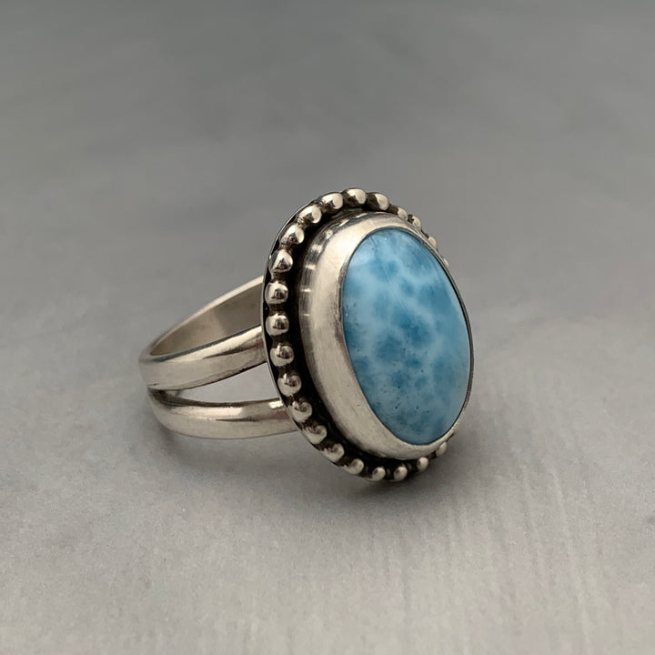 Larimar Crystal and Solid 925 Sterling Silver Ring. Size 6.75 US/Canada - SunlightSilver