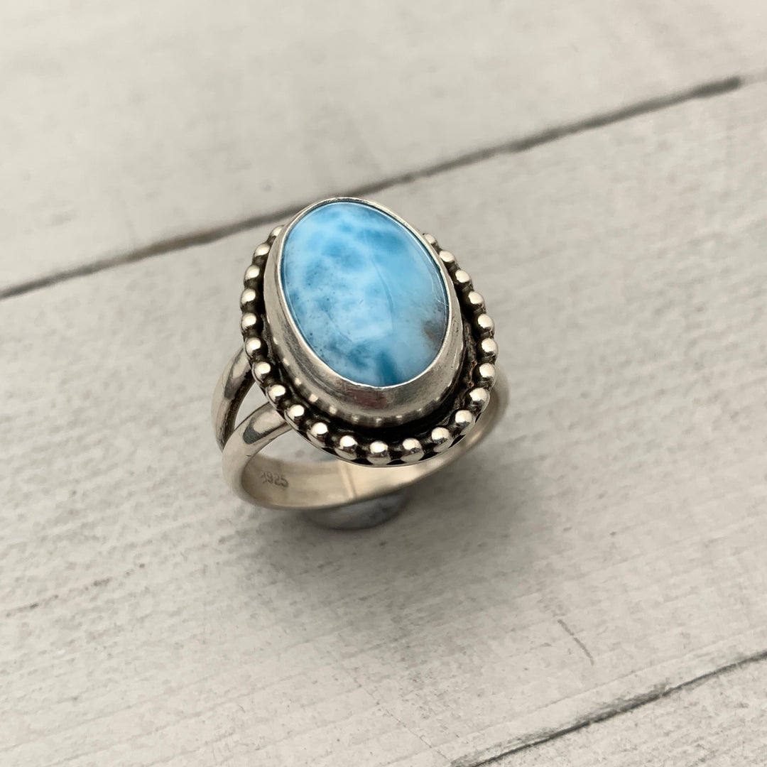 Larimar Crystal and Solid 925 Sterling Silver Ring. Size 6.75 US/Canada - SunlightSilver