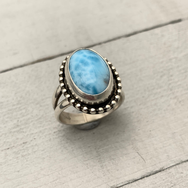 Larimar Crystal and Solid 925 Sterling Silver Ring. Size 6.75 US/Canada - SunlightSilver