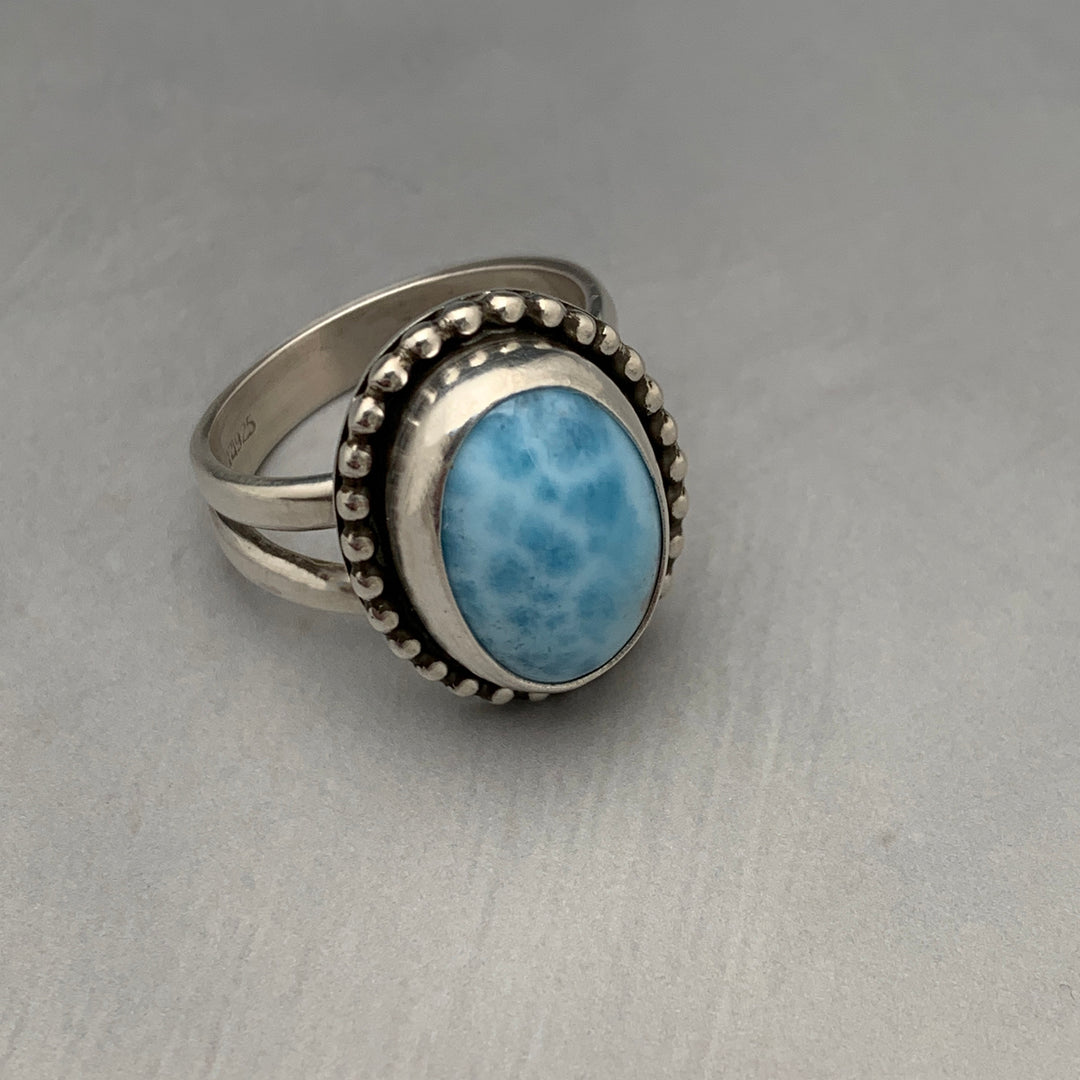 Larimar Crystal and Solid 925 Sterling Silver Ring. Size 6.75 US/Canada - SunlightSilver