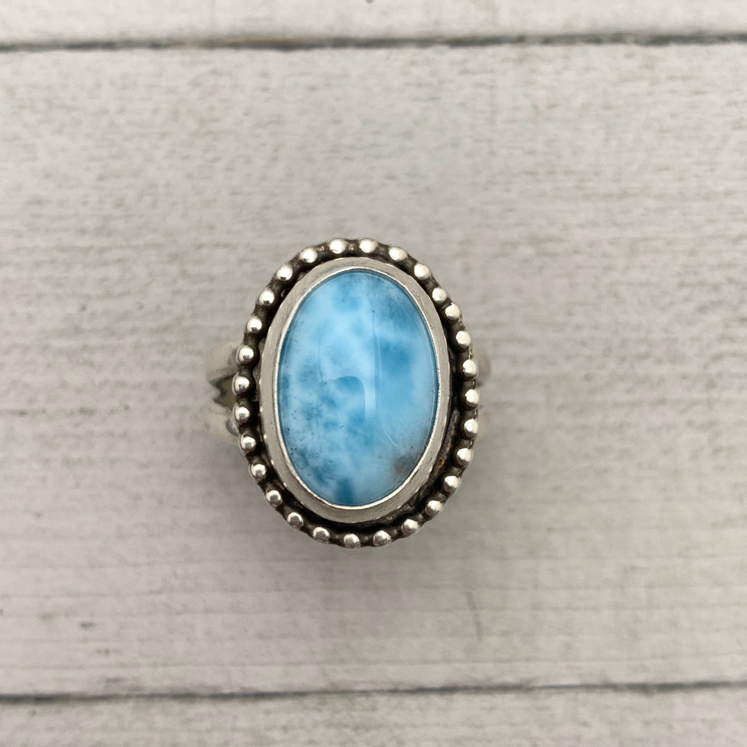 Larimar Crystal and Solid 925 Sterling Silver Ring. Size 6.75 US/Canada - SunlightSilver