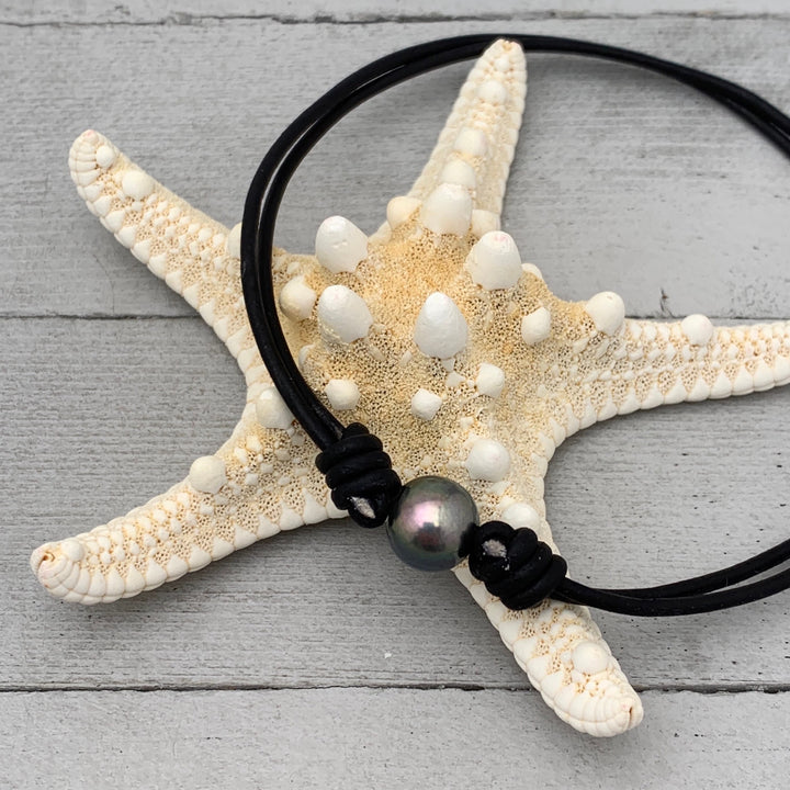 Peacock Pearl and Leather Anklet / Bracelet - SunlightSilver