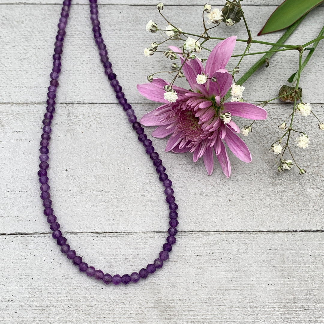Faceted Beaded Amethyst and Sterling Silver Silver Necklace - SunlightSilver