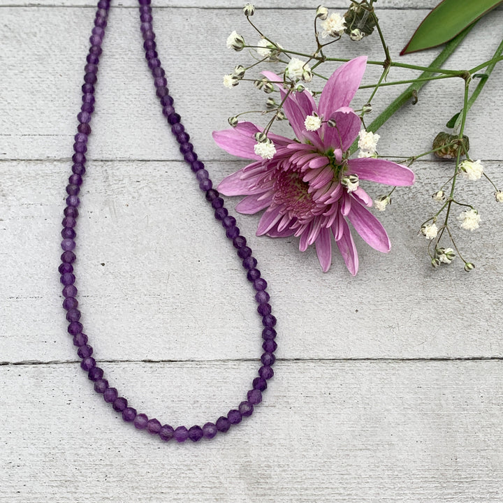 Faceted Beaded Amethyst and Sterling Silver Silver Necklace - SunlightSilver