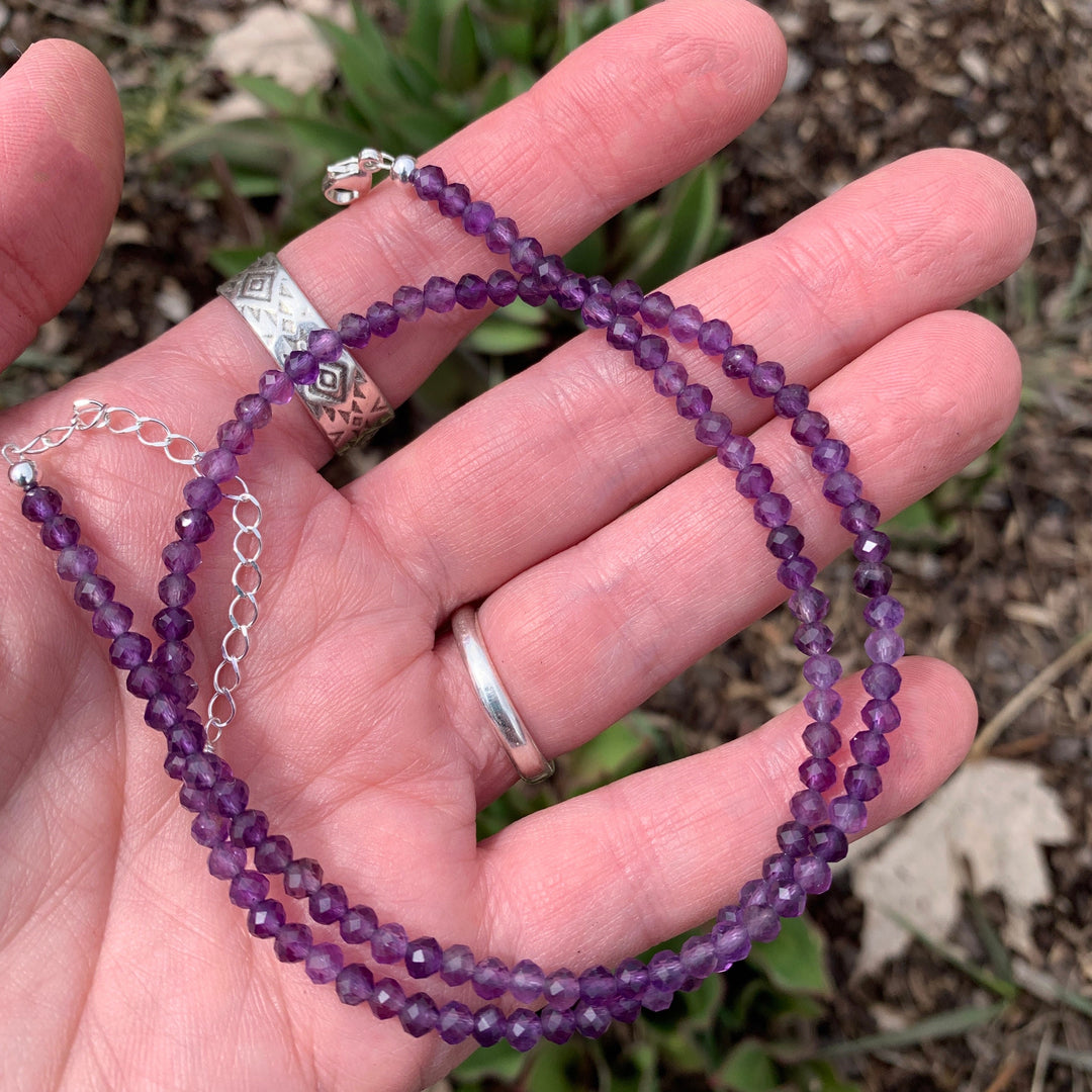 Faceted Beaded Amethyst and Sterling Silver Silver Necklace - SunlightSilver