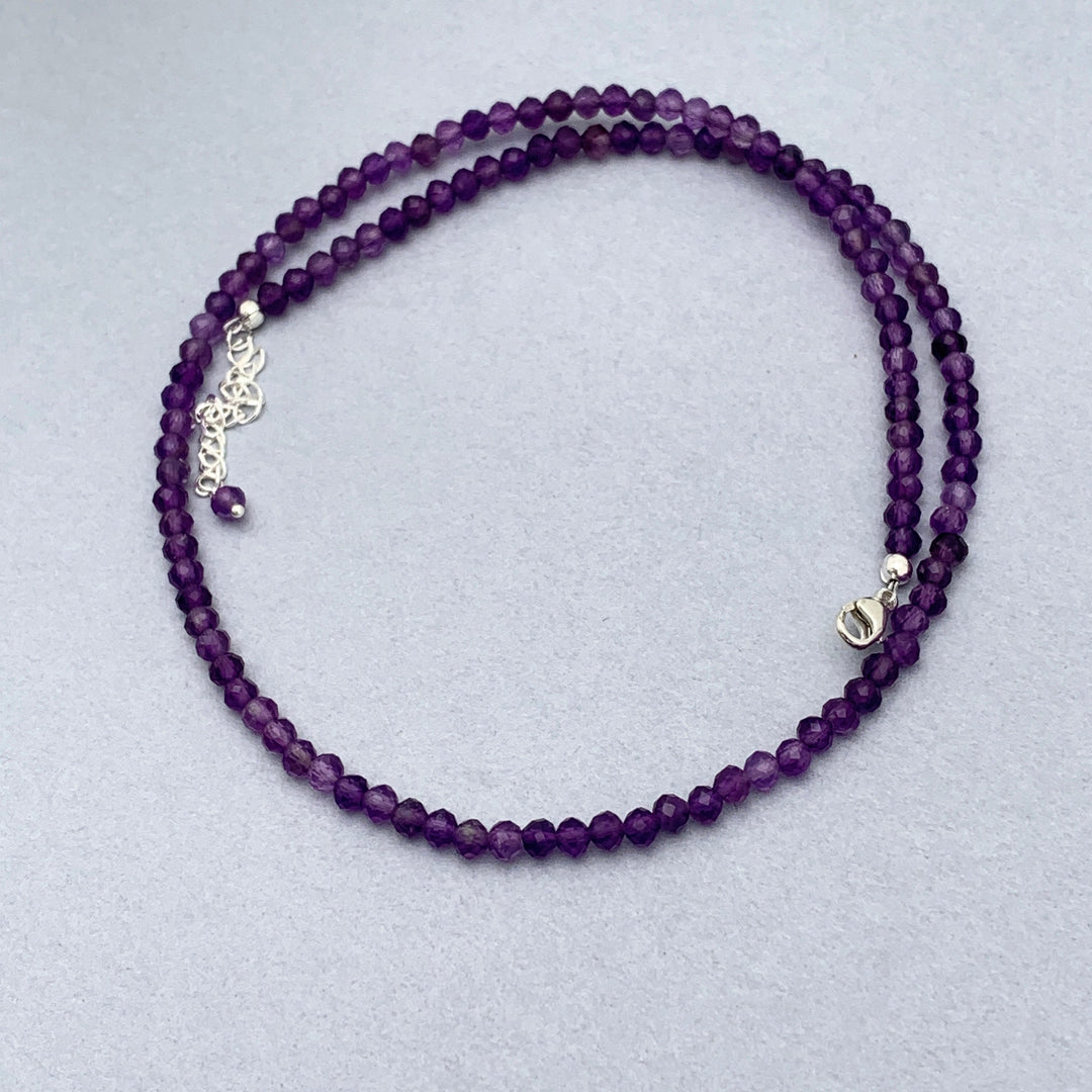 Faceted Beaded Amethyst and Sterling Silver Silver Necklace - SunlightSilver