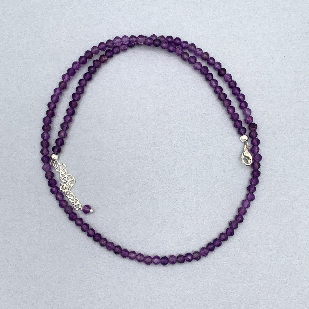 Faceted Beaded Amethyst and Sterling Silver Silver Necklace - SunlightSilver