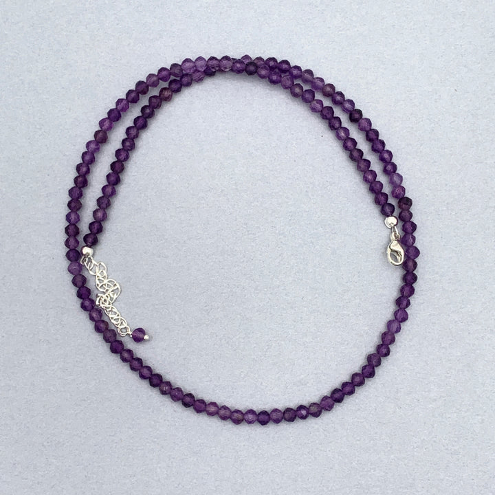 Faceted Beaded Amethyst and Sterling Silver Silver Necklace - SunlightSilver