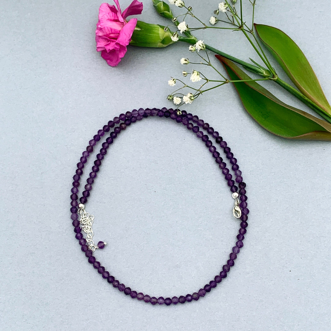 Faceted Beaded Amethyst and Sterling Silver Silver Necklace - SunlightSilver