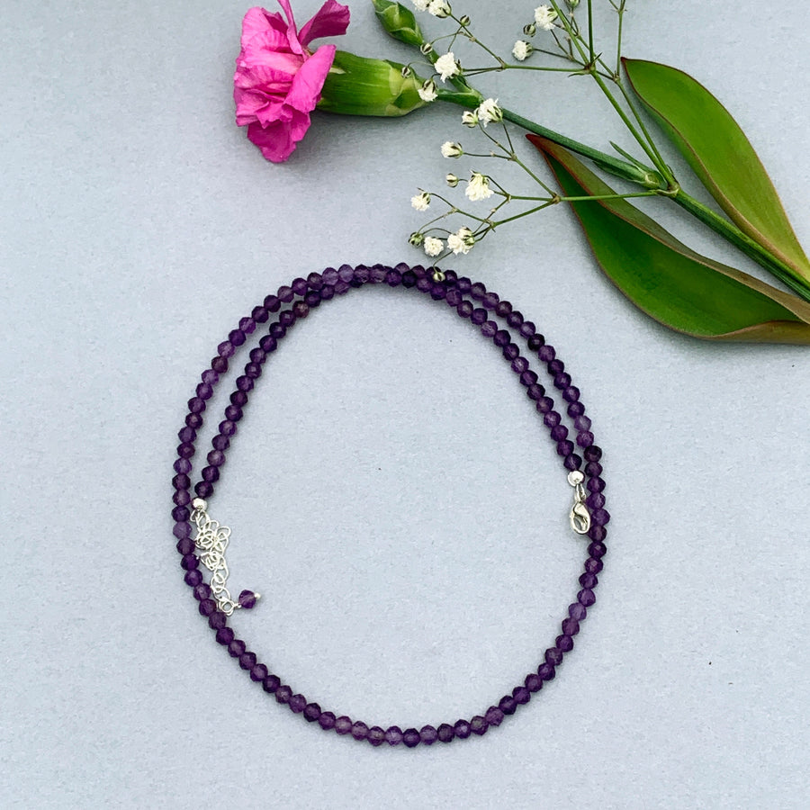 Faceted Beaded Amethyst and Sterling Silver Silver Necklace - SunlightSilver